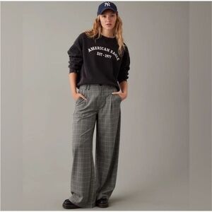 American Eagle wide leg plaid trouser pants 8 preppy plaid‎ pleated brown boho